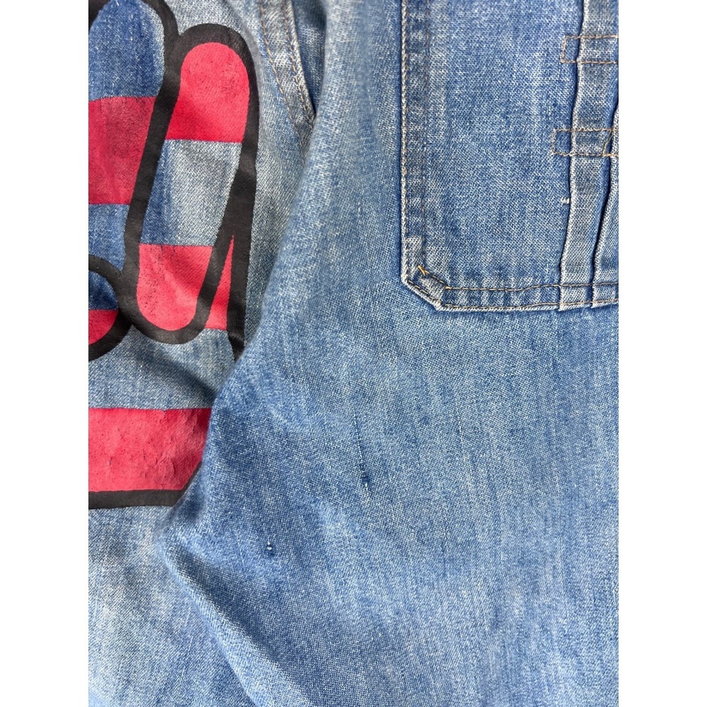 Vintage Levis Fresh Produce Wide Leg Flare Jeans Peace Sign‎ Graphic Blue 30x33 - Picture 7 of 8